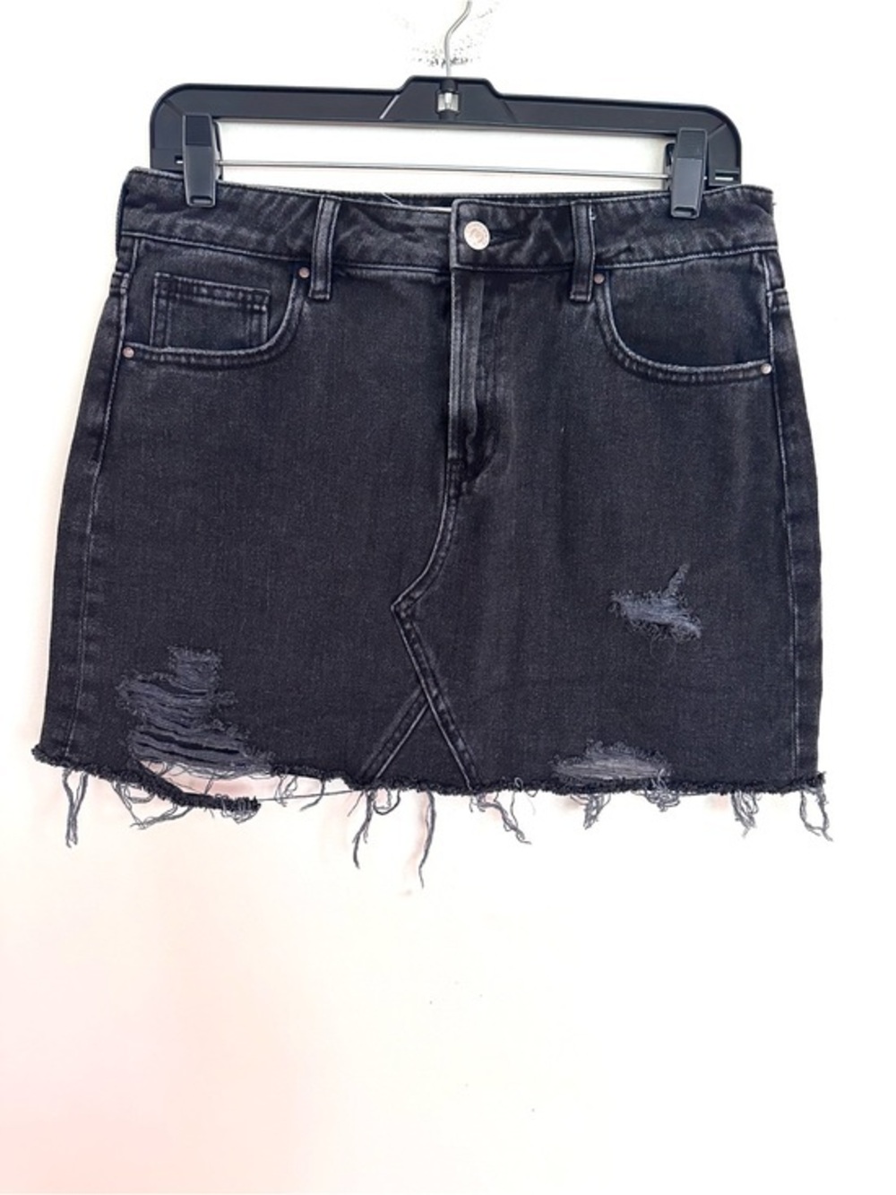 PacSun Black Distressed Denim Mini Skirt with Frayed Hem Size 28